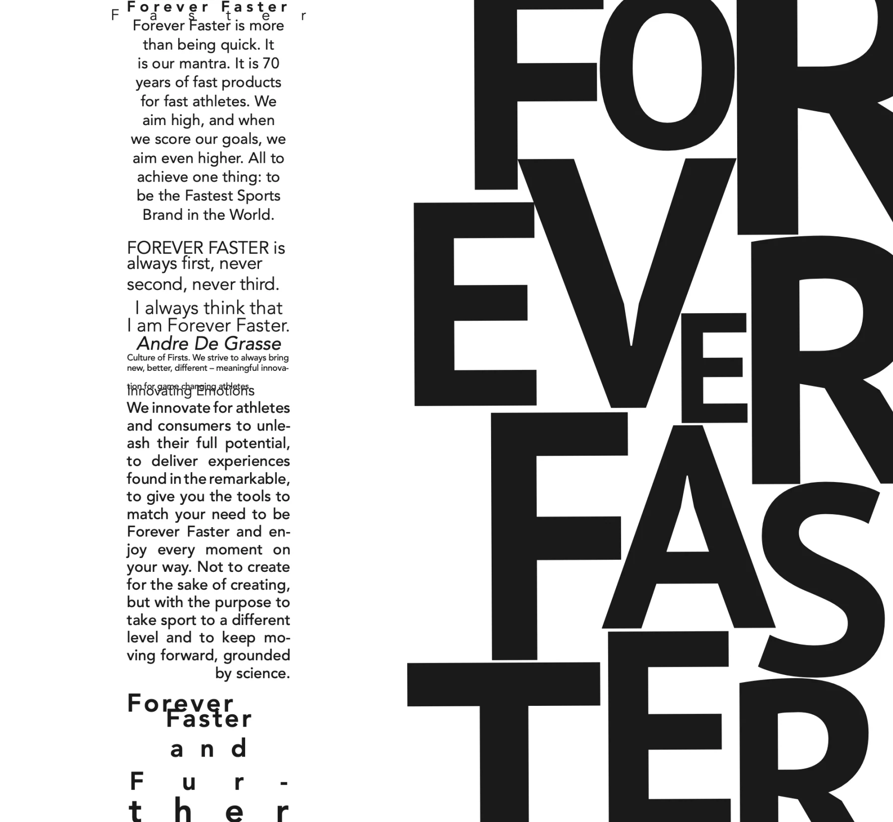 Fiktives Puma-Magazin „Sneaker Collection 2020“ (Studienarbeit), Seite 13: Schwarz-Weiß-Typografie mit Pinselschrift, Tuscheflecken und Sneakern