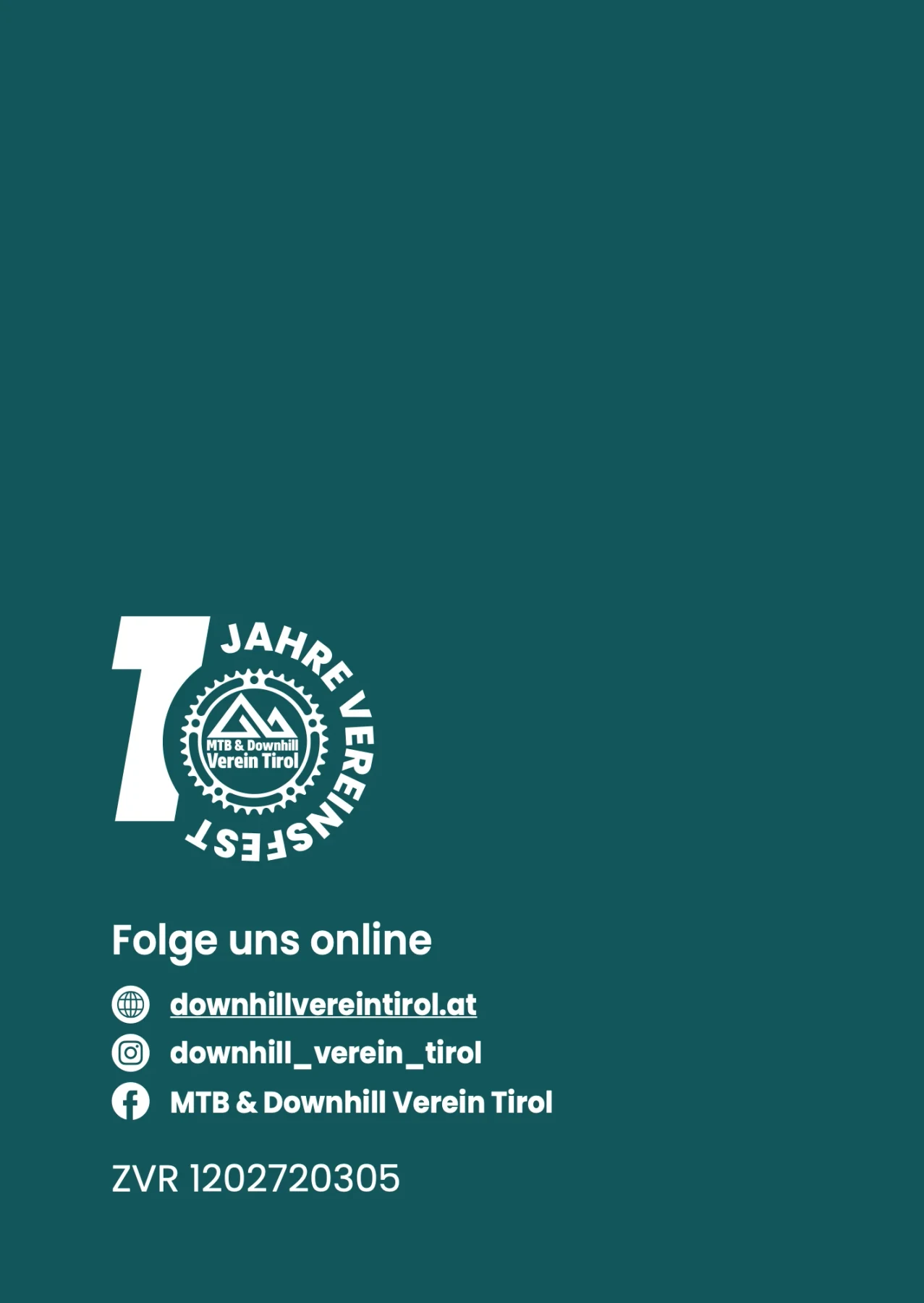 Stempelpass zur Jubiläumsjagd, Rückseite: das Zeichen „10 Jahre Vereinsfest“ und „Folge uns online“ mit Website und Instagram des Vereins