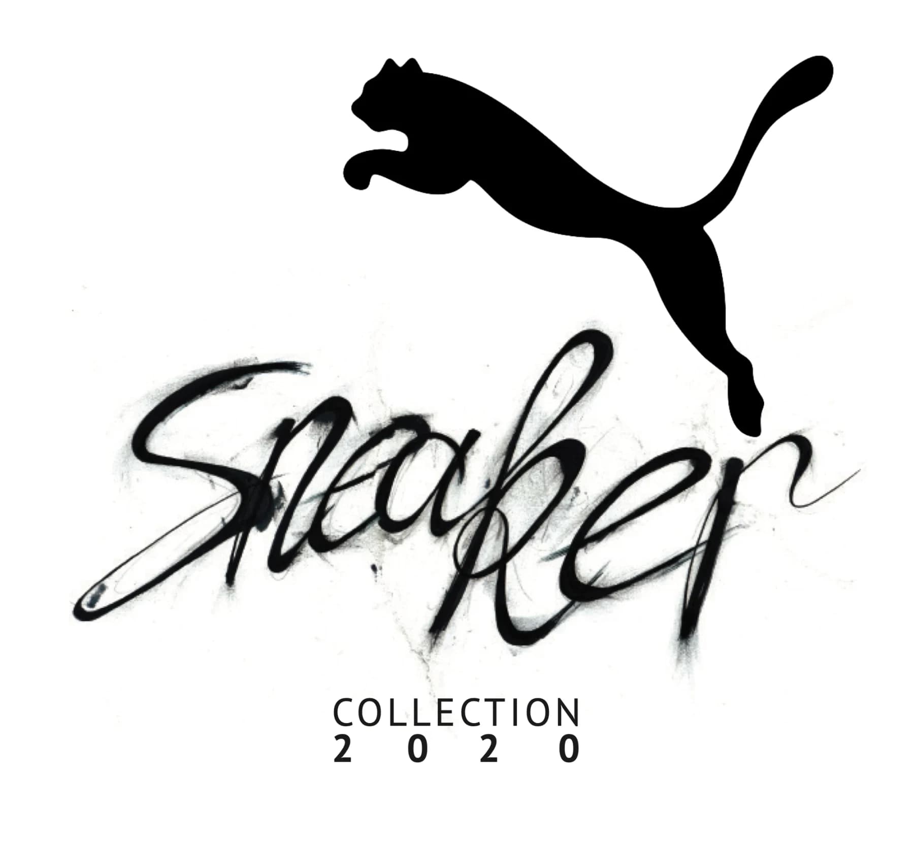 Fiktives Puma-Magazin „Sneaker Collection 2020“ (Studienarbeit), Titelseite: das Puma-Logo, darunter „Sneaker“ in Pinselschrift und „Collection 2020“