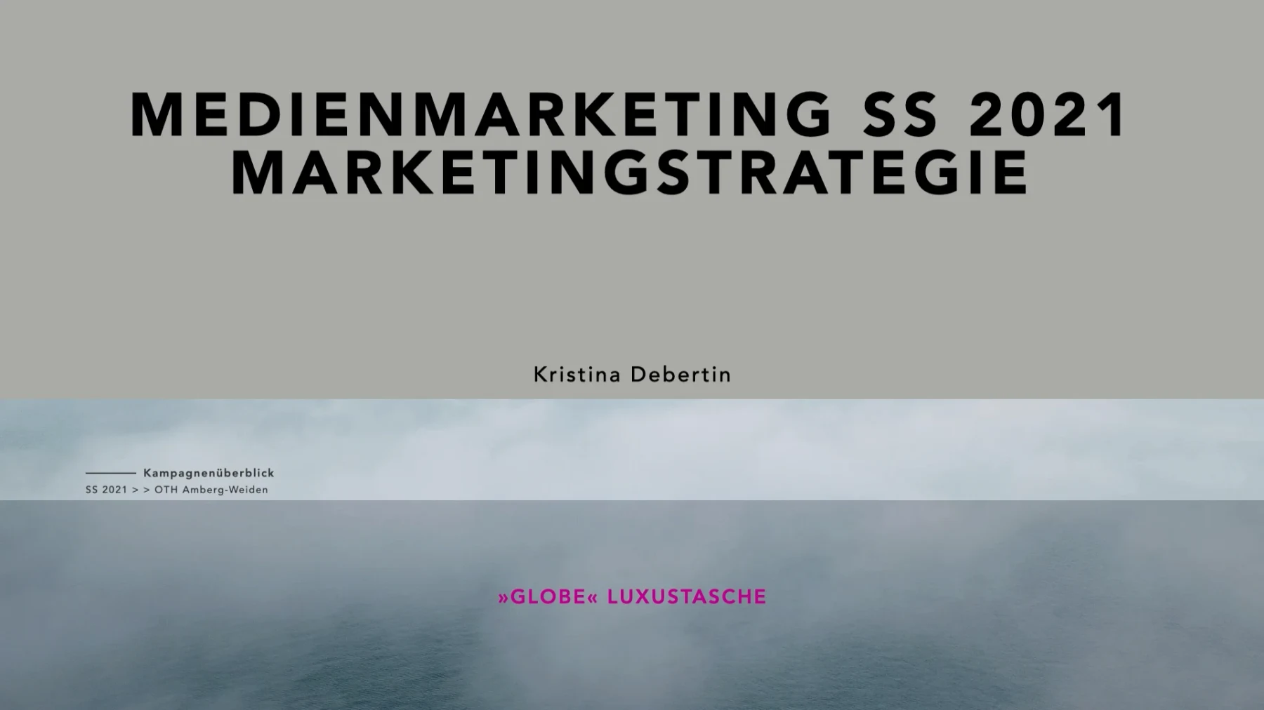 Fiktive Marketingstrategie für Prada (Studienprojekt), Titelbild der Präsentation: „Medienmarketing SS 2021, Marketingstrategie“, Kristina Debertin, »Globe« Luxustasche
